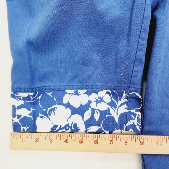 Vintage Orvis Cropped Capri Pants Blue Size 10 Women's Elastic Waist Floral - Picture 9 of 12